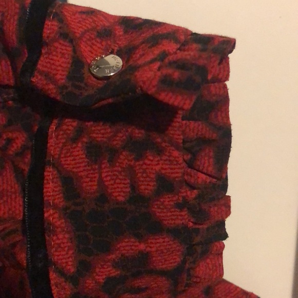 Tommy Hilfiger blouse faux velvet brocade roses ruffled neckline n cuffs M - Picture 5 of 6